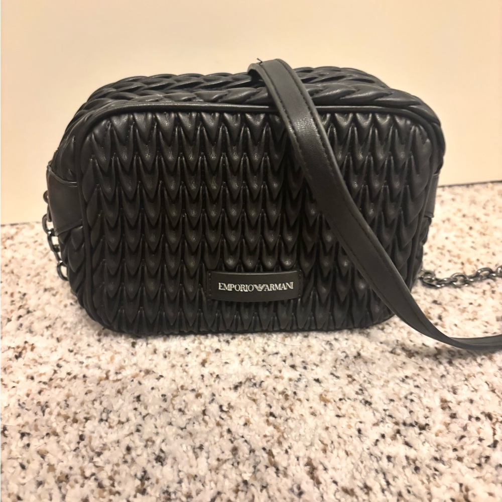 Emporio Armani Black Quilted Crossbody Bag with Silver Hardware - Picture 3 of 9
